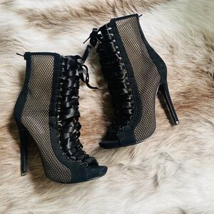 Steve Madden Fuego lace-up peep toe booties; Women’s; Black; 5” heel